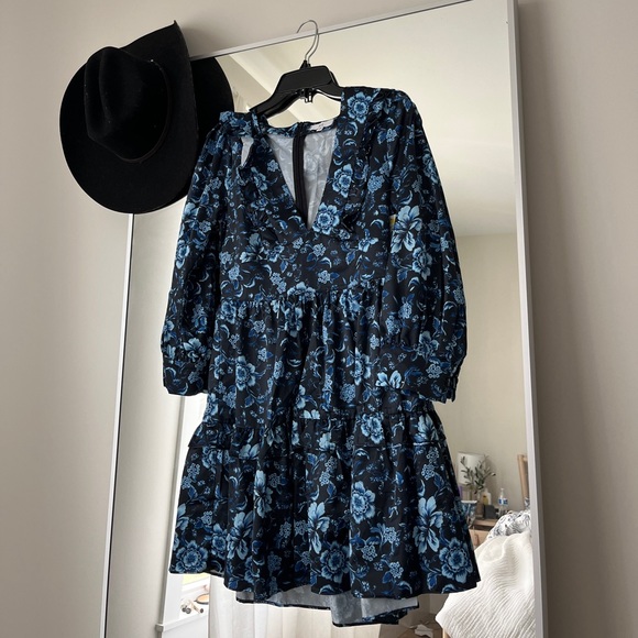 NSR Baby doll ruffle dress blue navy floral - Picture 1 of 9